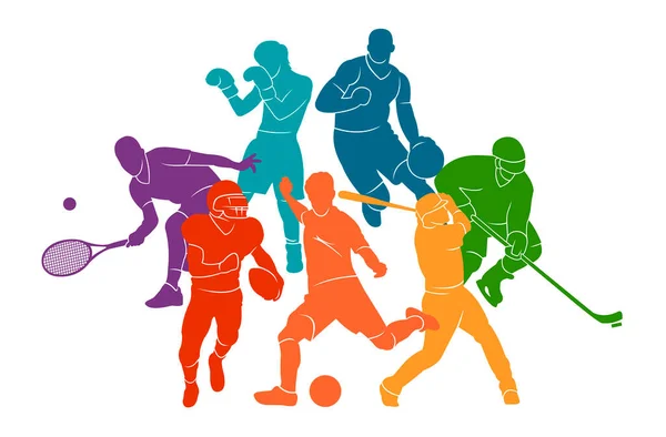 Kleur Sport Achtergrond Voetbal Basketbal Hockey Box Honkbal Tennis Vector — Stockvector