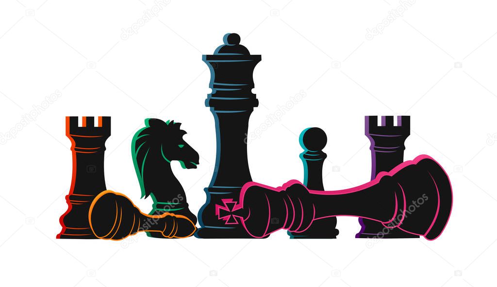 Chess colorful figures pieces tournament game vector illustration