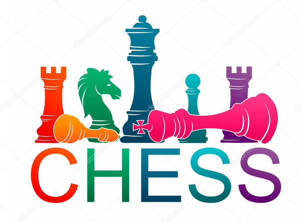  Chess colorful figures pieces tournament game vector illustration