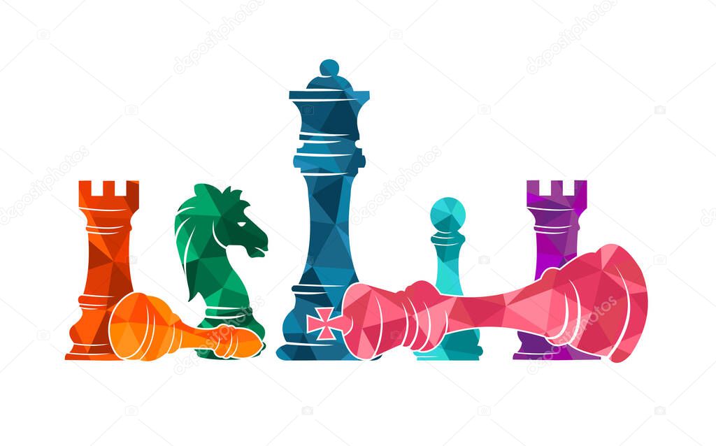 Chess colorful figures pieces tournament game vector illustration