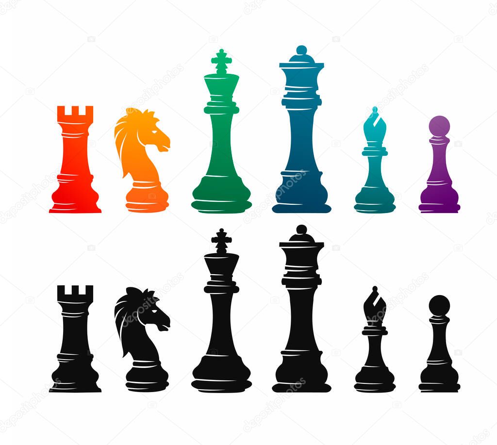 Chess colorful figures pieces tournament game vector illustration