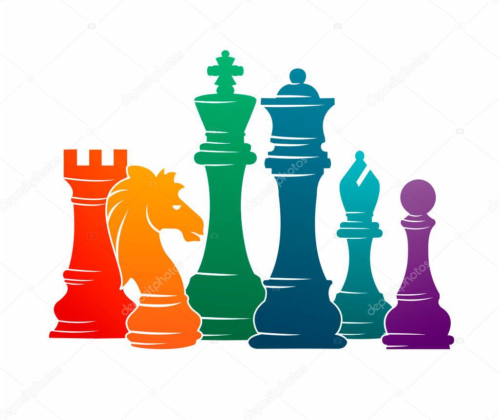 Chess colorful figures pieces tournament game vector illustration