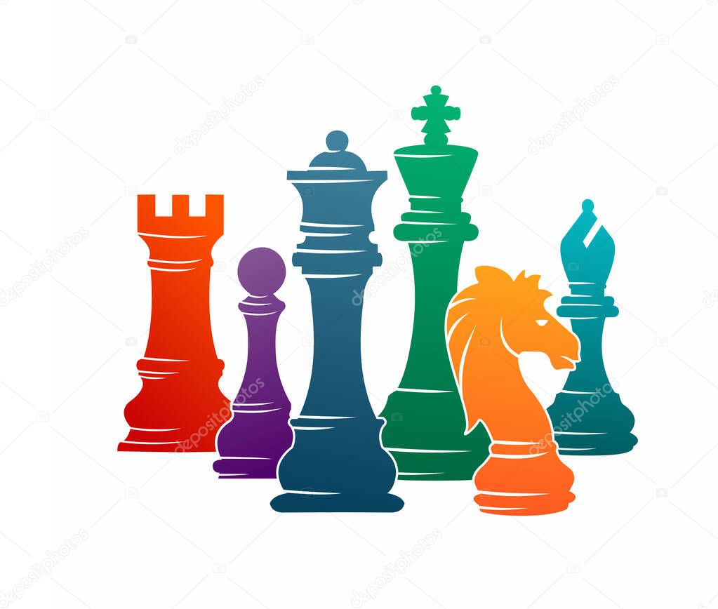 Chess colorful figures pieces tournament game vector illustration