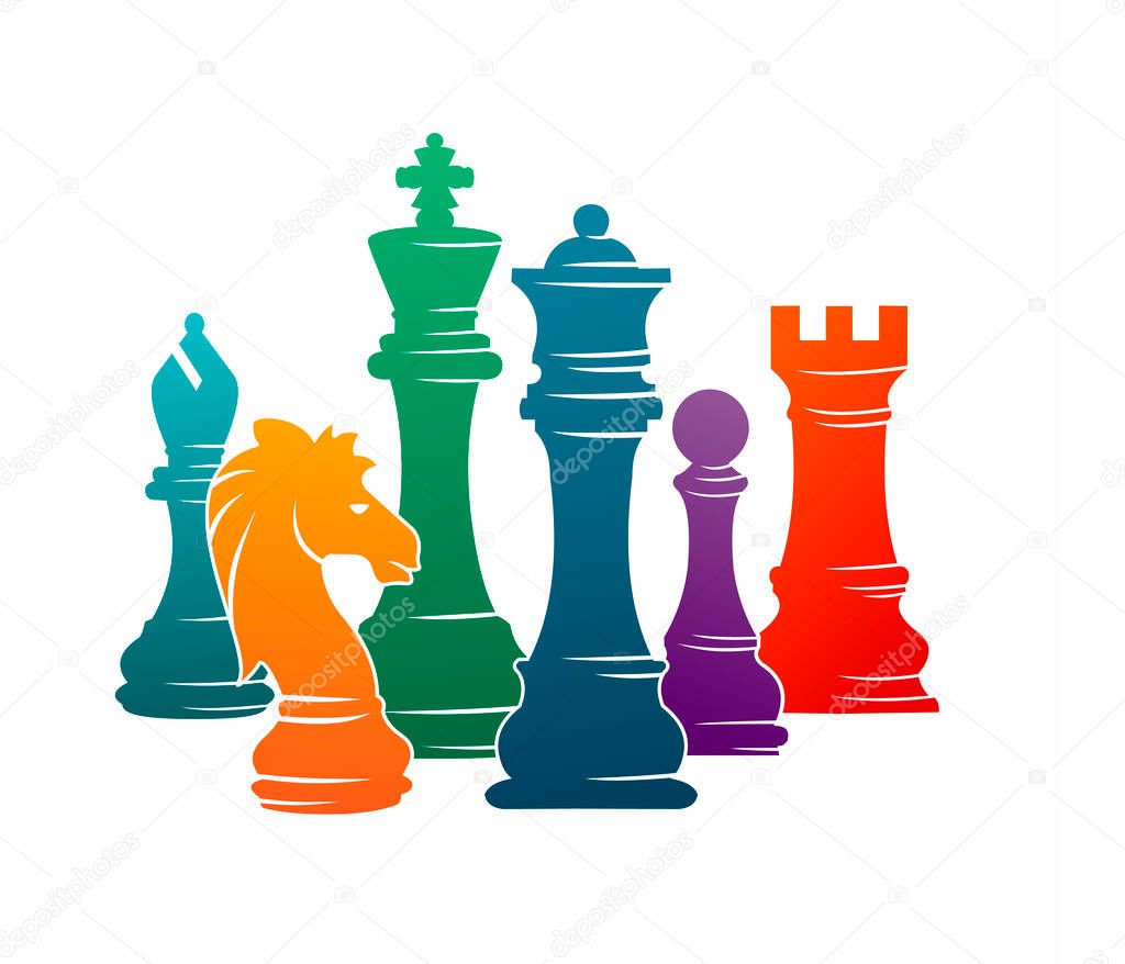 Chess colorful figures pieces tournament game vector illustration