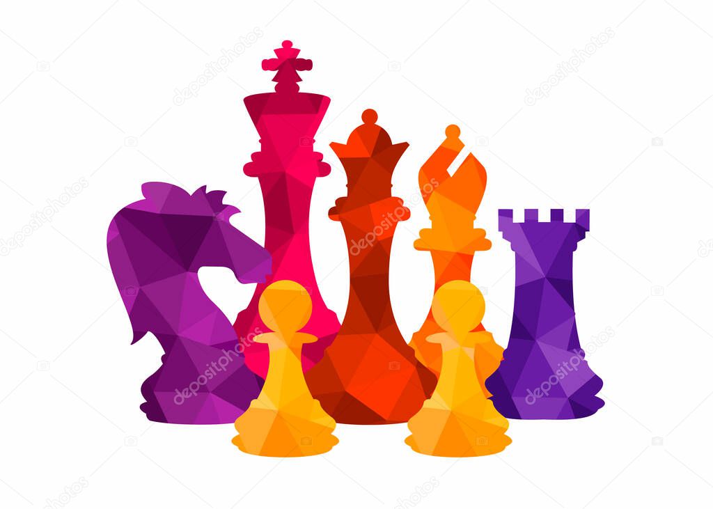  Chess colorful figures pieces tournament game vector illustration