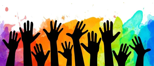 Renkli Eller Suluboya Illüstrasyon Bir Dernek Birlik Ortaklar Şirket Arkadaşlık — Stok fotoğraf