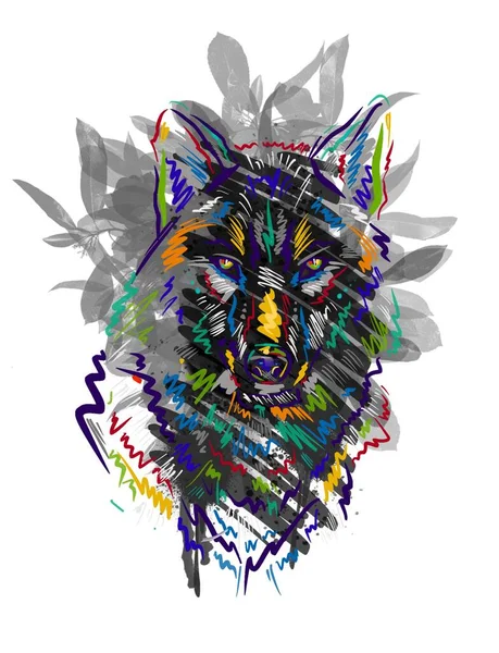 Wolf Colorful Illustration Designer Print — Stock Photo, Image