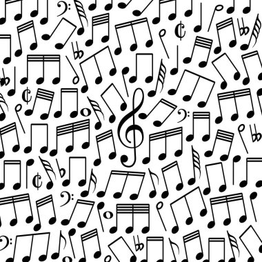 Renkli lekeler vektör illüstrasyonunun arka planı üzerine notalar. Müzik