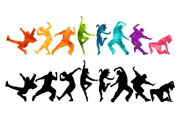 Подробные Векторные Иллюстрации Силуэтов Выразительных Танцоров Танцующих Людей Джаз Фанк — стоковый вектор