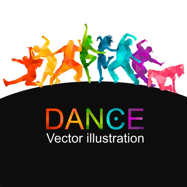 Ilustración Vectorial Detallada Siluetas Personas Baile Expresivo Bailando Jazz Funk — Archivo Imágenes Vectoriales