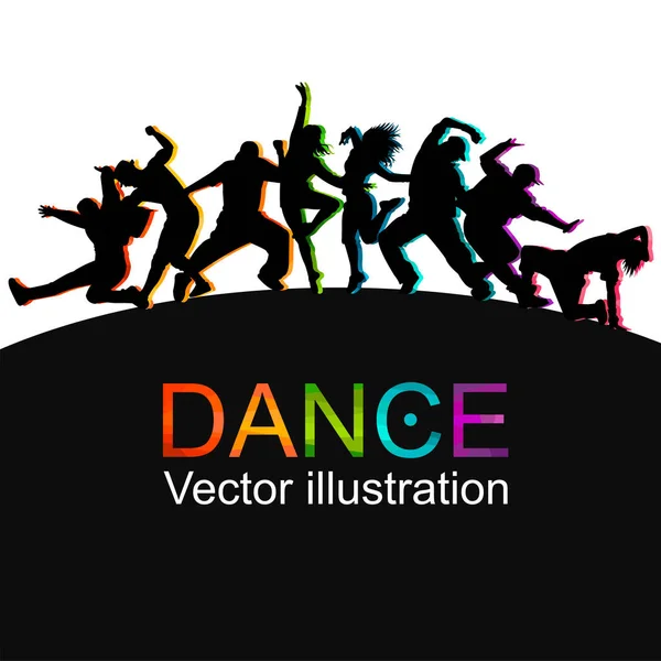Detaillierte Vektorillustration Silhouetten Ausdrucksstarker Tanzender Menschen Jazz Funk Hip Hop — Stockvektor