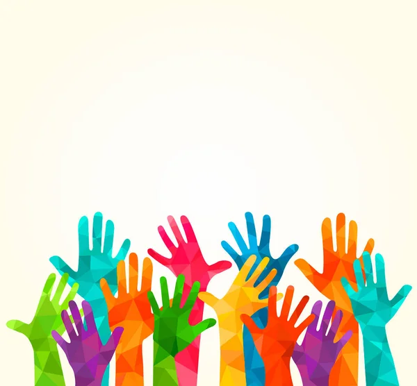 Mãos Para Cima Coloridas Illust Vetor Uma Associação Unidade Parceiros — Vetor de Stock