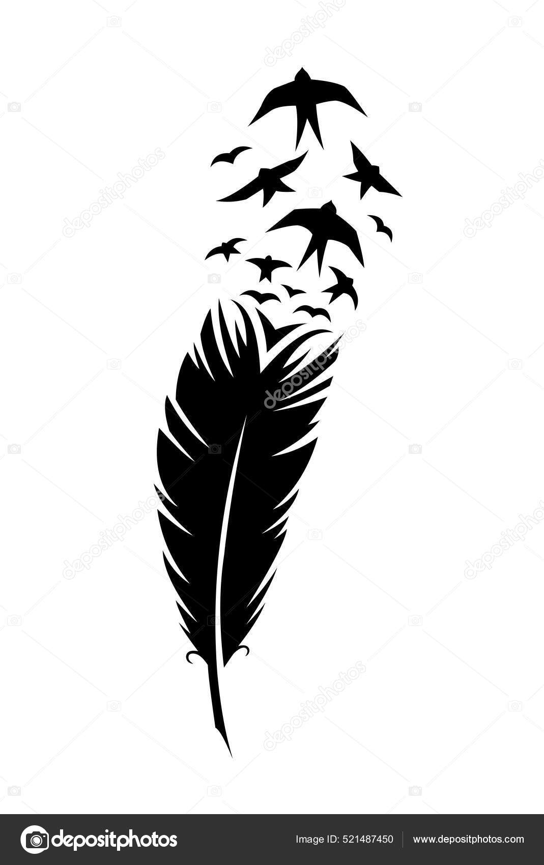 Imprimir Conceito Arte Design Colorido Tatuagem Penas Pretas Pássaros  Voadores Vetor de ©Razym 521487450, image size:1069x1700