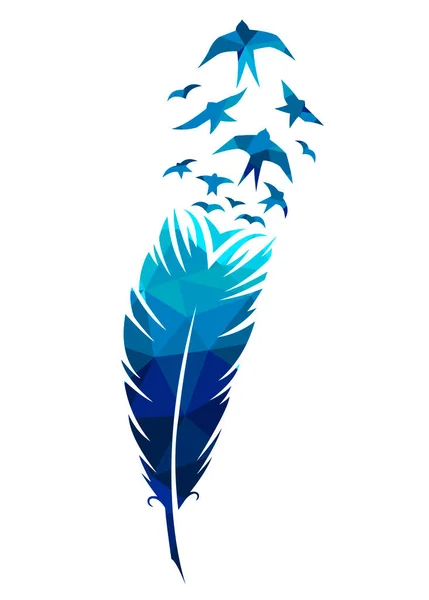 Imprimir Concepto Arte Diseño Colorido Tatuaje Plumas Negras Aves Voladoras — Vector de stock
