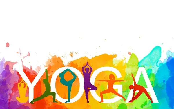 Détail Coloré Silhouette Yoga Gens Illustration Fond Concept Fitness Gymnastique — Photo