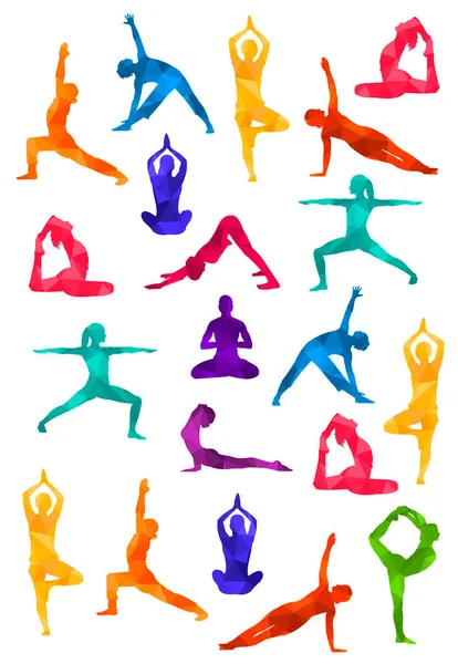 Détail Vectoriel Coloré Silhouette Yoga Personnes Illustration Fond Concept Fitness — Image vectorielle