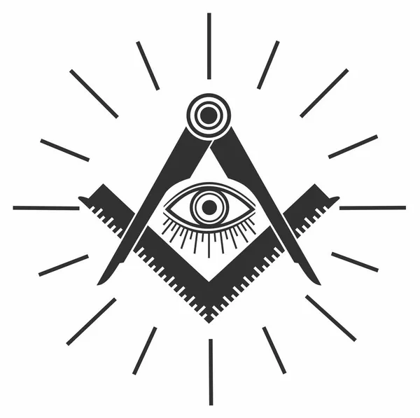 Masonic Freemasonry Emblem Icon Logo Vector Illuminati All Seeing Eye — Stock Vector