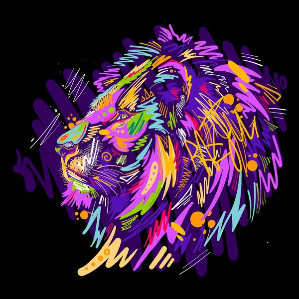 Ilustración Vector Colorido Digital Lion Estilo Boceto Graffiti — Vector de stock