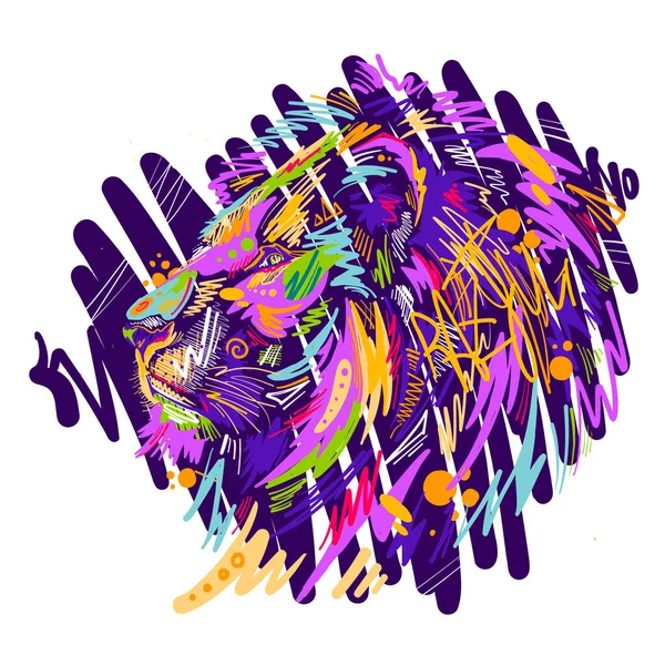 Ilustración Vector Colorido Digital Lion Estilo Boceto Graffiti — Vector de stock
