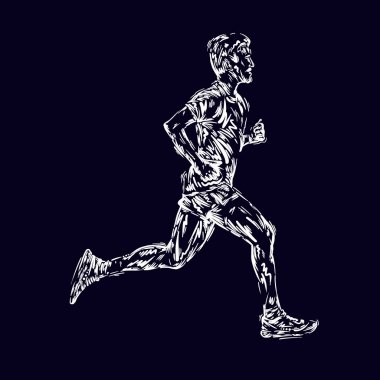 Koşu maratonu, insanlar koşar, renkli poster ressamı çizer, spor çizer.