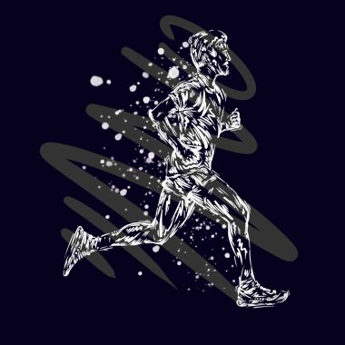 Koşu maratonu, insanlar koşar, renkli poster ressamı çizer, spor çizer.