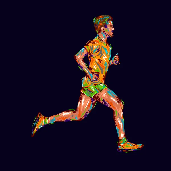 Running Marathon People Run Colorful Poster Illustration Man Sketch Hand — Stock Photo, Image