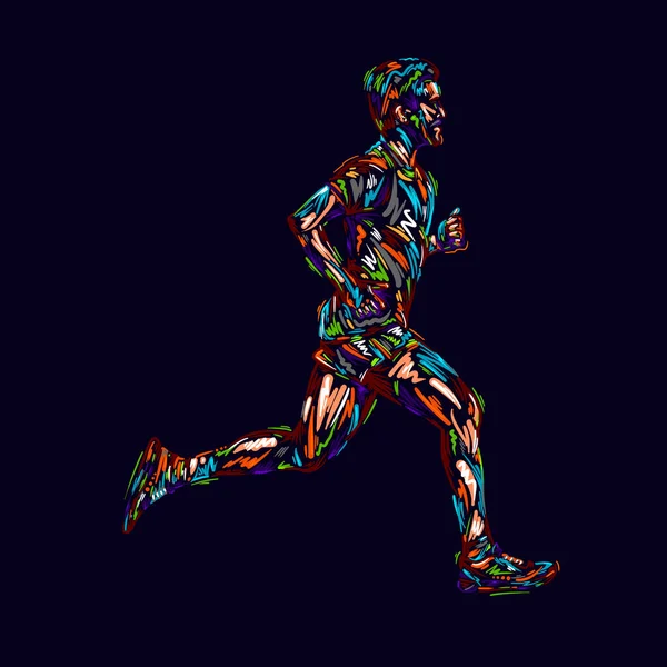 Běžící Maraton Lidé Běží Barevný Plakát Ilustrace Muž Skica Ruční — Stock fotografie