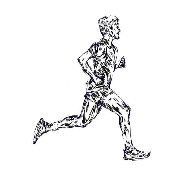 Maratona Esecuzione Gente Corre Poster Colorato Illustrazione Uomo Schizzo Mano — Foto Stock
