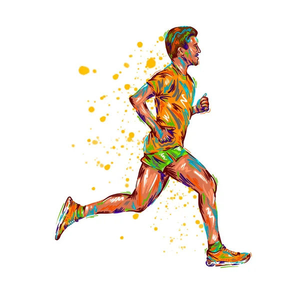 Correndo Maratona Pessoas Correm Cartaz Colorido Ilustração Homem Esboço Mão — Fotografia de Stock