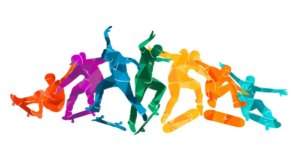 滑板者轮廓滑板者彩色矢量图解背景极限运动板滑板 — 图库矢量图片