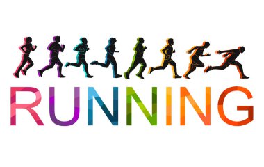  Koşu maratonu, insanlar koşuyor, renkli poster illüstrasyoncusu el çizimi sporu