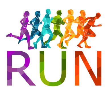  Koşu maratonu, insanlar koşuyor, renkli poster illüstrasyoncusu el çizimi sporu