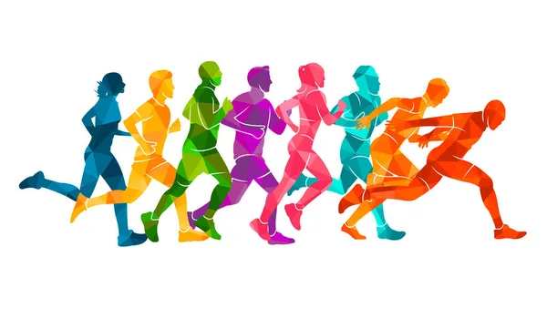 Laufen Marathon Menschen Laufen Bunte Plakat Vektor Illustration Mann Skizze — Stockvektor