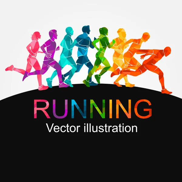 Correr Maratón Gente Corre Colorido Cartel Vector Ilustración Hombre Bosquejo — Archivo Imágenes Vectoriales