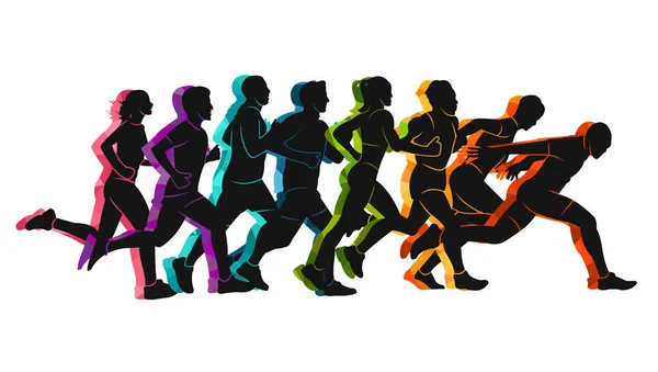 Running Marathon People Run Colorful Poster Vector Illustration Man Sketch — Stock Vector