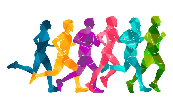Běžící Maraton Lidé Běží Barevný Plakát Vektor Ilustrace Muž Skica — Stockový vektor