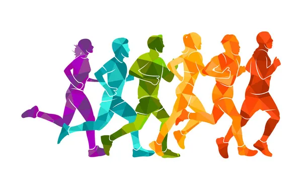 Running Marathon People Run Colorful Poster Vector Illustration Man Sketch — Stock Vector