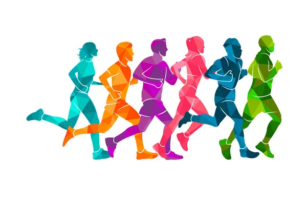 Running Marathon People Run Colorful Poster Vector Illustration Man Sketch — Stock Vector