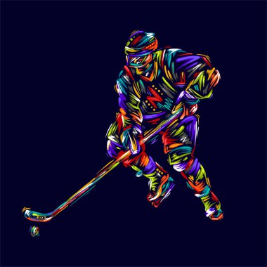 Hokey oyuncusu renkli resimli el çizimi sanat tasarımı siluet sporu