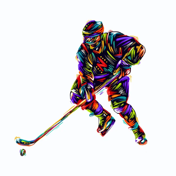 Hokey oyuncusu renkli resimli el çizimi sanat tasarımı siluet sporu