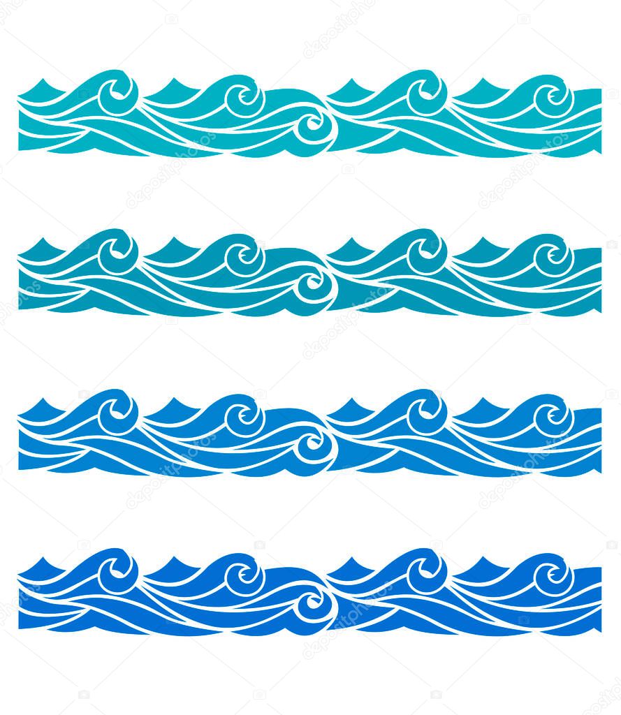  Blue waves sea ocean vector illustration abstract pattern background colorful wallpaper water set