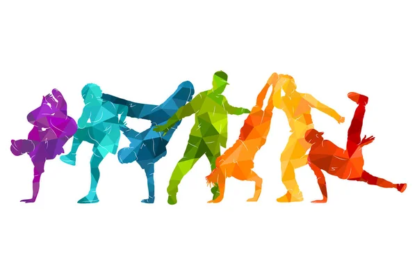 Ilustración Vectorial Detallada Siluetas Baile Expresivo Colorido Grupo Personas Bailando — Archivo Imágenes Vectoriales