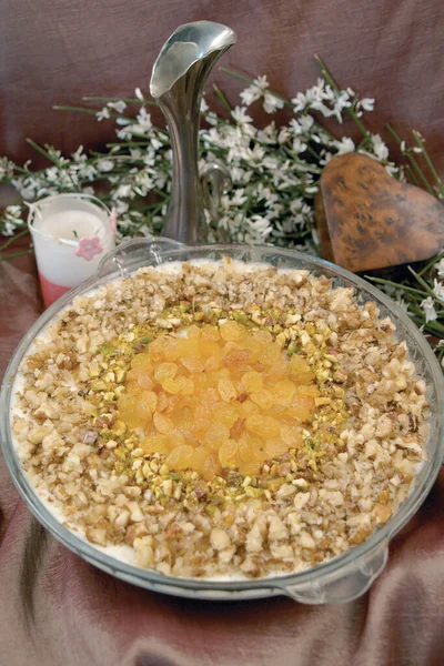 Mousse Cream Dessert Bowl Whipped Cream Background — Stok Foto