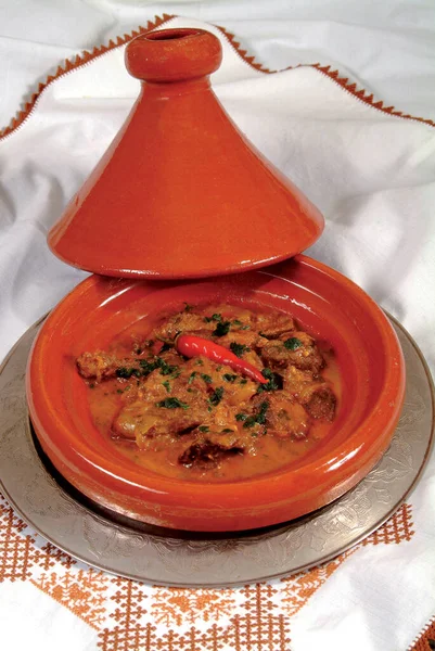 Traditionele Marokkaanse Tajine Met Groenten Beroemde Traditionele Marokkaanse Tajine Traditionele — Stockfoto