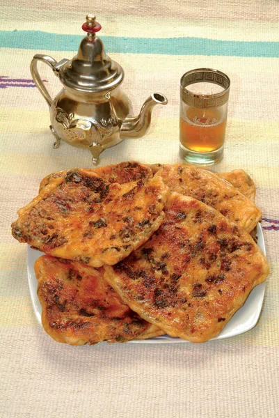 Domácí Tradiční Marocké Pečivo Msemen Nebo Meloui Msemmen Marocké Palačinky — Stock fotografie