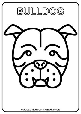 animal face isolated vector drawing, coloring book Bulldog dog