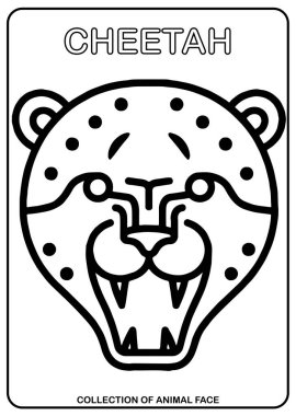animal face isolated vector drawing, coloring book Angry furious Cheetah