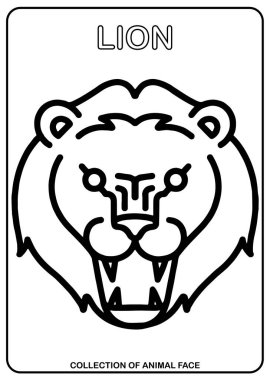 animal face isolated vector drawing, coloring book Angry furious Lion