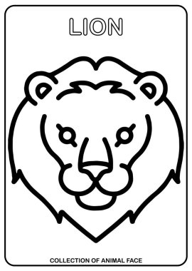 animal face isolated vector drawing, coloring book lion