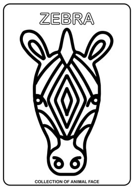 animal face isolated vector drawing, coloring book Zebra